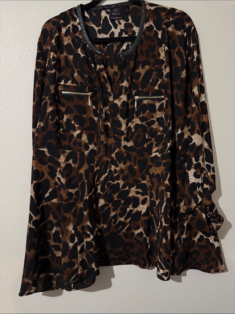 Rafaella Leopard Print Zip Pocket Top - Brown & Black